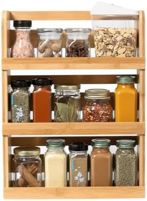 Lipper International 8840 Bamboo 3-Tier Spice Rack, 2.75-inch Depth Accommodates many Types of Spice Jars