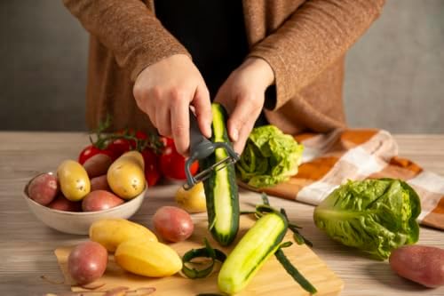 Kuhn Rikon Family Y Peeler, Vegetable Peeler with Straight Stainless Steel Blade, Potato Peeler for Fruits and Vegetables, Grey