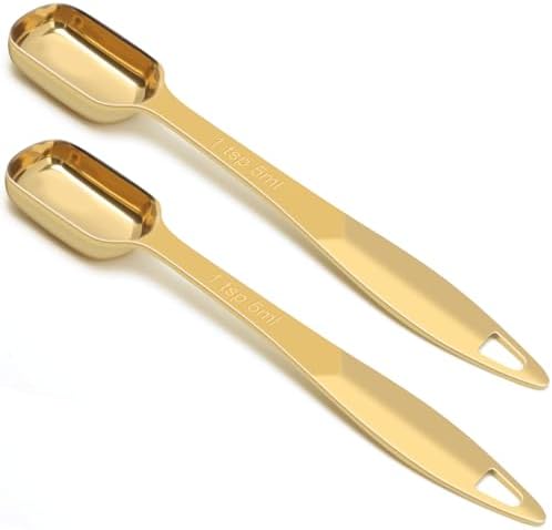 2 Pcs 1 Teaspoon(5 mL | 1 Tsp | 1/3 Tbsp | 5 cc | 1/6 oz) Stainless Steel Single Measuring Spoon, Long Handle Metal Measuring Spoon, Kitchen Gadgets for Cooking & Baking(Gold)