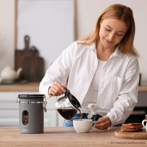Veken Coffee Canister with Window,Airtight Stainless Steel Container,22OZ