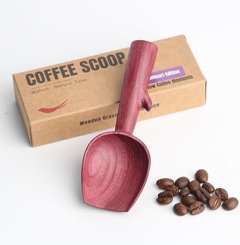 Purpleheart Coffee Scoop,Wooden Coffee Bean Measuring Spoon,10g Capacity,Natural Wood Coffee Scoop for Tea,Sugar & Powder,Rustic Kitchen Gift for Coffee Lovers