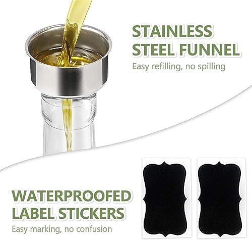 Leaflai Olive Oil Dispenser, 500 ml/17 oz Vinegar and Olive Oil Bottle Dispenser Oil Bottles for Kitchen with 1 Pourers,2 Labels and 1 Funnel, Home Square Tall Glass Oil Container As Gift