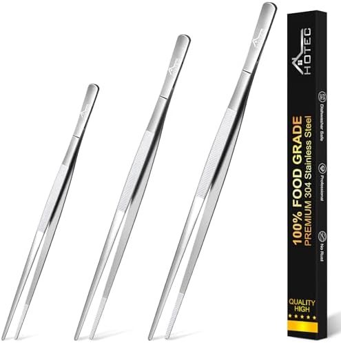 HOTEC Kitchen Tweezers Stainless Steel Cooking Tweezers 3 Pcs-6.3",10", 12"