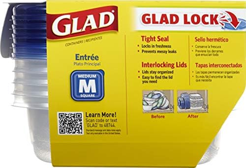 GladWare Entree Food Storage Containers, Medium Square Holds 25 Ounces of Food, 5 Count Set | Tupperware, Plastic Food Container, Meal Prep Container, Plastic Containers with Lids