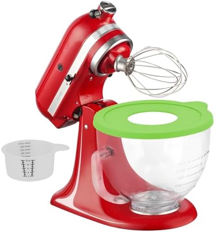 Glass Bowl Compatible With KITCHENAID 4.5/5 QT Tilt-Head Stand Mixer,with Lid Measurement Markings,Allows Placing it in the Microwave and Refrigeratr