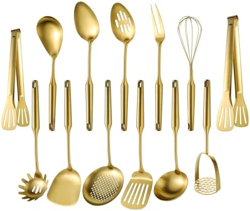 Gold Kitchen Cooking Utensils Set 13 PCS Stainless Steel 12-13.7"