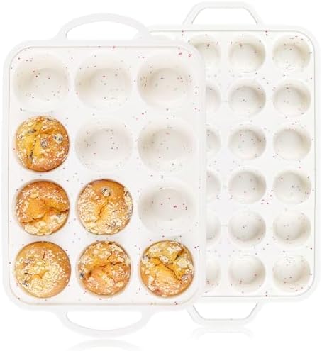 Vinino 2Pack Silicone Muffin Pan for Baking with Metal Reinforced Frame, Regular 12 Cup and Mini 24 Cup Nonstick Cupcake Pan Set, BPA Free Silicone Muffin Tray Molds for Oven Dishwasher Safe