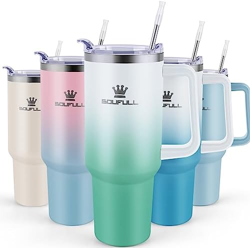 40 oz Tumbler with Handle and Straw Lid, 100% Leak-proof, WhiteGreen