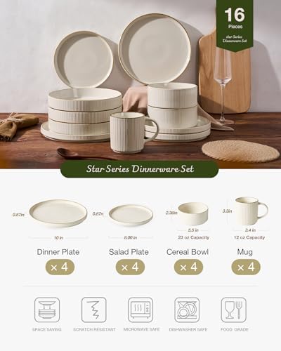 Famiware Stoneware Dinnerware Set with Mugs, Plates and Bowls, Dishes for 4