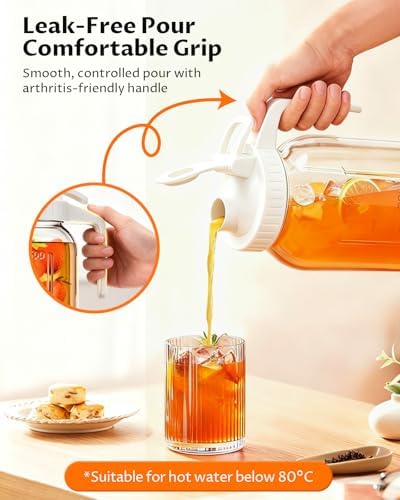 64oz Mason Jar Pitcher, 2quart Glass Pitcher with Lid for Tea & Cold Brew