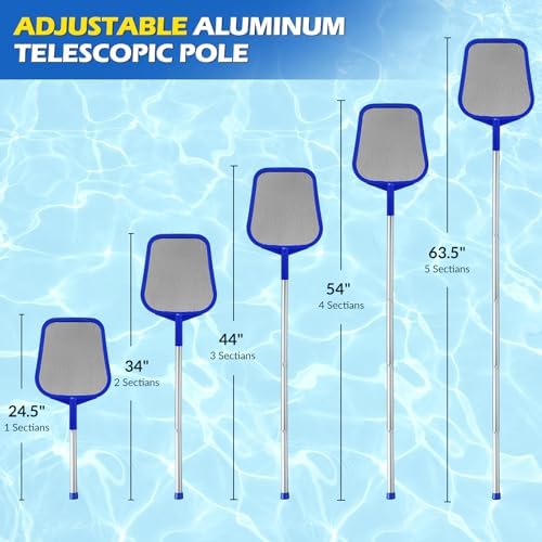 Pool Skimmer Net, 23-60" Adjustable Aluminum Pole for Leaves & Debris