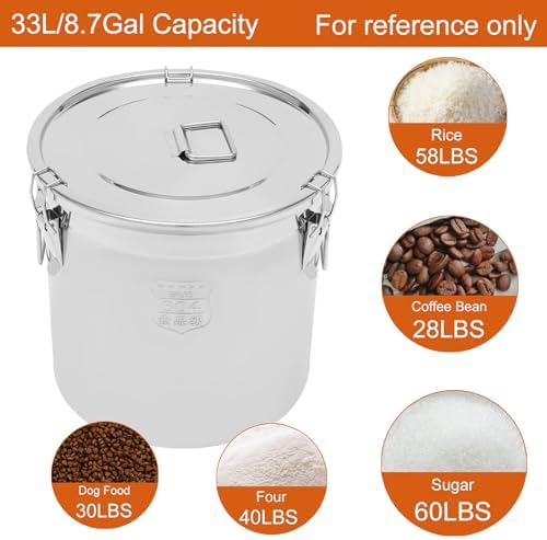 DYNAMI 8.7Gal 304 Stainless Steel Bucket Milk Can with Airtight Lid