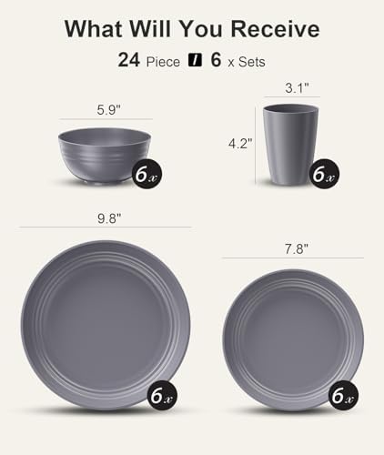 Quatish 24 Piece Plates and Bowl Set for 6, Dinnerware Dish Set for Kitchen