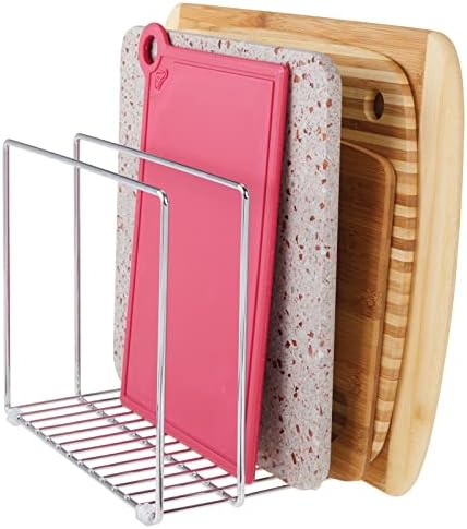 mDesign 3 Slot Tray and Pan Rack — Metal Wire Rack for Pantry and Kitchen Storage — Freestanding Pan Lid Holder Also for Baking Trays and Crockery – Silver