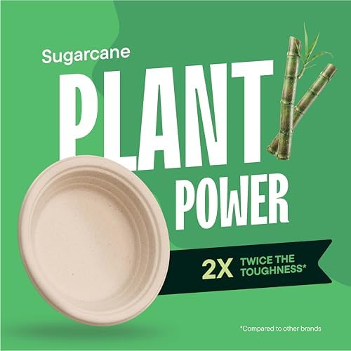 100% Compostable Deep Dish Plates - 9 Inch [125-Pack] Heavy Duty Brown