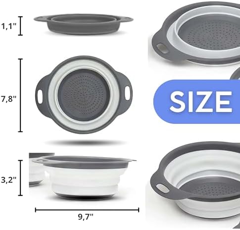 Round Silicone White Colander Collapsible – Foldable White Kitchen Strainer Small Collapsible Colander with Plastic Handles for Draining Vegetable and Fruit Silicone Kitchen Strainer for Pasta