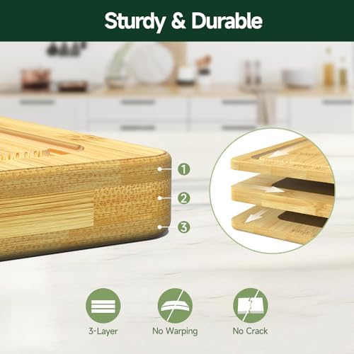 3-Piece Set Deep-Carbonized Bamboo Cutting Board for Kitchen, Natural