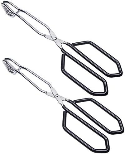 MSY BIGSUNNY Stainless Steel Scissor Tongs Heavy Duty Cooking Tongs with Soft Handles (2, black 11" +11")
