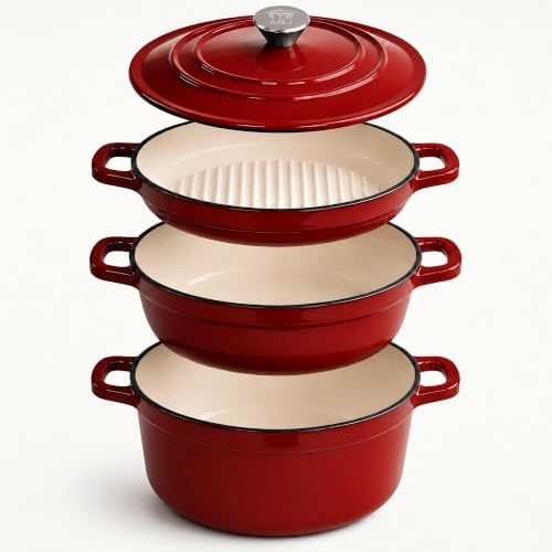 Enameled Cast Iron Dutch Oven Set - 4-Piece 1.3/2.6/4.8Qt Pot with Lids