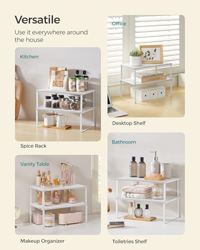 SONGMICS Set of 2 Metal Spice Racks, Stackable Expandable Shelf Risers