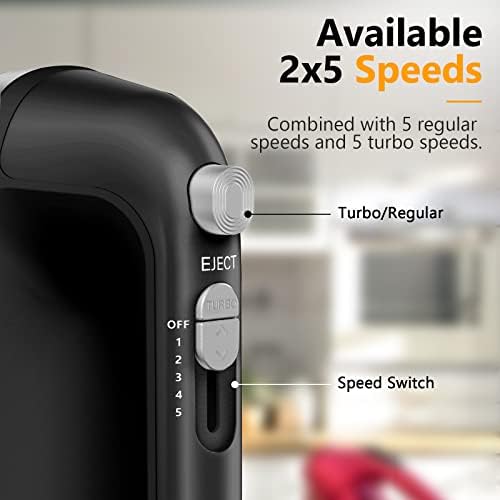 Hand Mixer Electric, 450W Kitchen Mixers with Scale Cup Storage Case, Turbo Boost/Self-Control Speed + 5 Speed + Eject Button + 5 Stainless Steel Accessories, For Easy Whipping Dough, Cream, Black