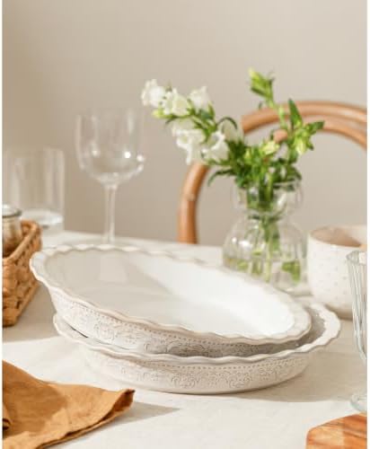 Ceramic Pie Pans Set of 2, 9 Inches Pie Plate for Baking, Off-White