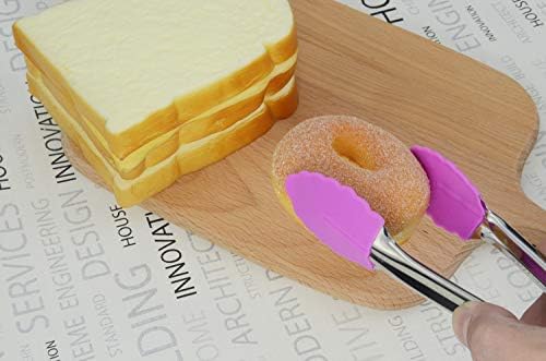 HINMAY 7-Inch Stainless Steel Tongs with Silicone Tips, Set of 3 (Purple)