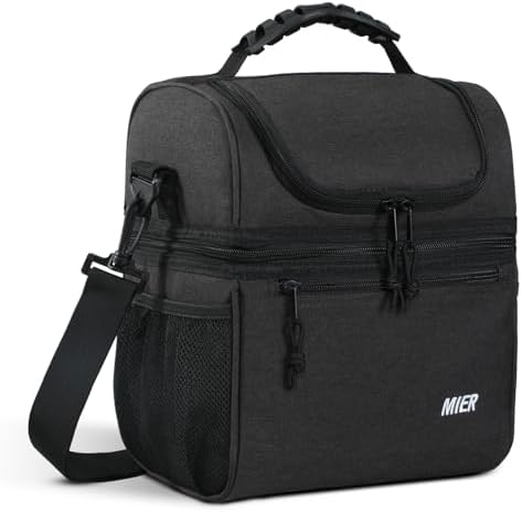 MIER Insulated Lunch Box Bags for Men Women, Dual Compartment, Dark Grey