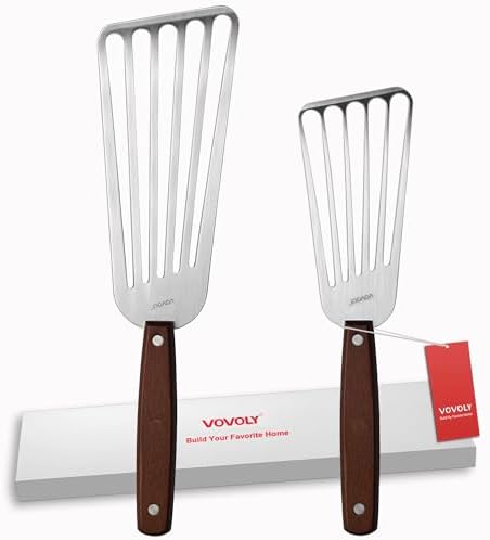 Fish Spatula Turner, Stainless Steel Slotted Spatulas Set - 3"x6"+4"x8"