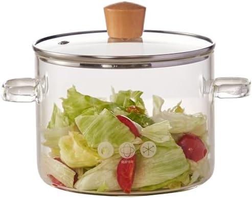 64 oz Glass Stew Pot with Tempered Glass Lid - Heat-Resistant Borosilicate Glass Stovetop Stew Pot - 1.9 L Clear Stew Pot for Pasta and Soups - Microwave and Dishwasher Safe