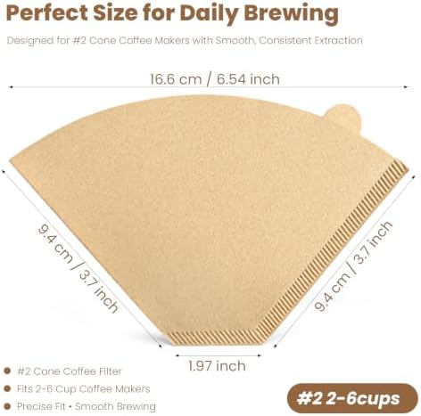200 Count #2 Cone Coffee Filters, Unbleached Natural Paper