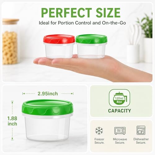 EONJOE 4oz Airtight Plastic Food Storage Containers with Lids, 6pcs