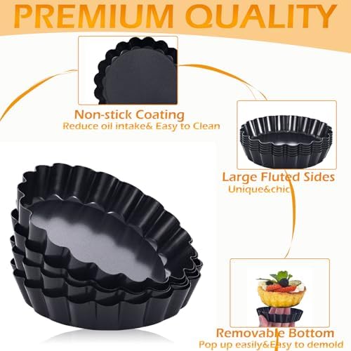 Tart Pan Set, 10 & 9 Inch Tart Pans with 5 & 4 Inch Mini Tart Pans Removable Bottom, Quiche Pan Carbon Steel Heavy Duty Nonstick Pie Pan- Fluted Edges for Baking Fruit Tartets, Pastries