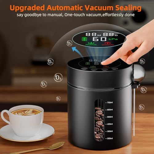 Automatic Vacuum Coffee Canister, 0.8L Coffee Container with LED Display