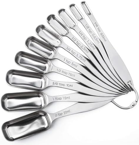FANGSUN Stainless Steel Measuring Spoons Set of 10, Narrow Design