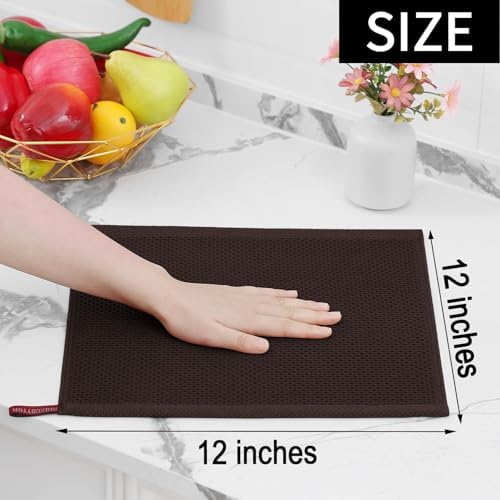 Homaxy 100% Cotton Waffle Weave Kitchen Dish Cloths 18-Pack, Dark Brown