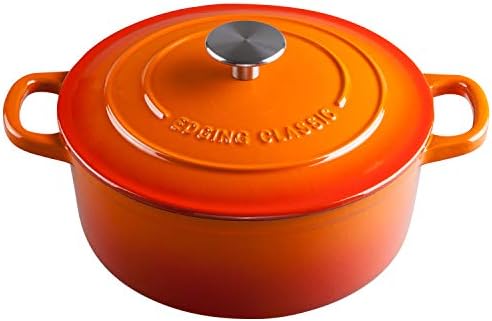 EDGING CASTING Enameled Cast Iron Dutch Oven, 5.5 Quart, Round Cast Dutch Ovens Pot with Lid Dual Handle for Bread Baking, Oven Safe up to 500°F, Orange