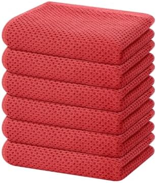 Homaxy 100% Cotton Waffle Weave Kitchen Dish Towels 6-Pack, Brick Red