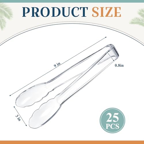 Tessco 25 Pcs Plastic Tongs, 9 Inch Disposable Serving Tongs,Transparent