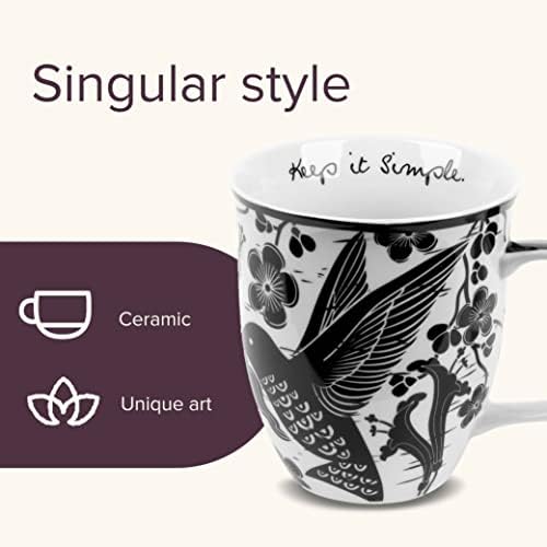 Karma Gifts 14 oz Black and White Boho Mug Hummingbird - Cute Coffee and Tea Mug - Ceramic Coffee Mugs for Women and Men
