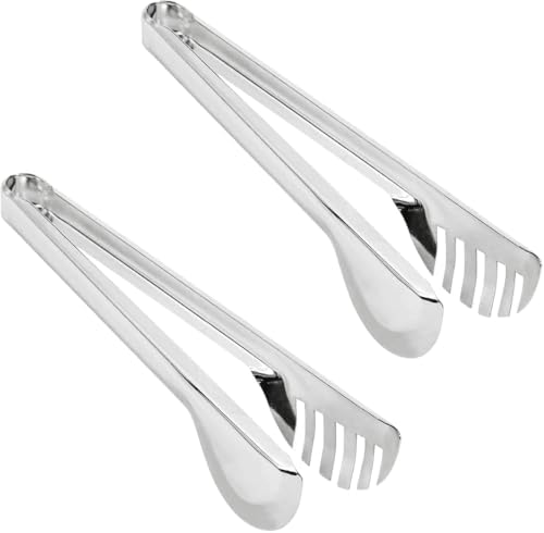 2-Pack Stainless Steel Sliver Salad Tongs, Non-slip & Easy Grip Smart Locking Clip Handy Utensil for Cooking, Serving, Barbecue, Buffet, Salad, Ice, Oven (9.5 Inch)