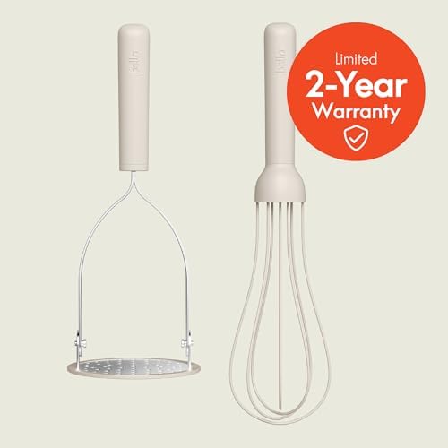 bella 2 Piece Fold Flat, Non-toxic Nonslip Masher and Whisk, Oatmilk
