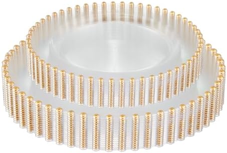 PLASTICPRO 32 Piece Combo Plastic Dinner Plates Disposable Plastic Fancy Heavy Duty Party Dishes 7 inch and 10 inch, Clear and Gold Beaded