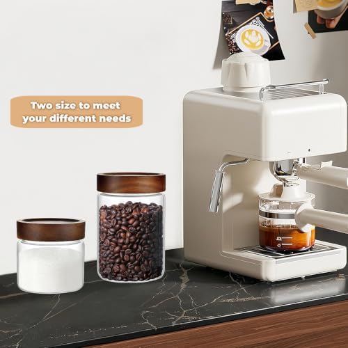 Set of 2 Glass Jars Food Storage Canister with Airtight Wooden Screw on Lid