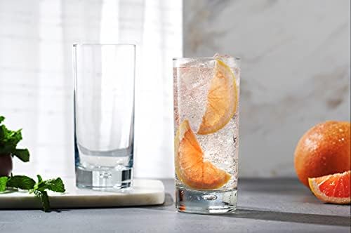 Home Essentials & Beyond Highball Glasses set of 4, 17 oz Drinking Glasses, Red Series Heavy Bubble Base