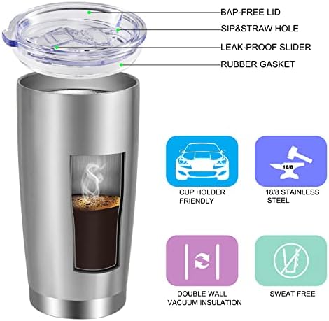 VEGOND 20oz Tumbler with Lid and Straw Stainless Steel Tumbler Cup Bulk Vacuum Insulated Double Wall Travel Coffee Mug Powder Coated Coffee Cup, Stainless, 12 Pack
