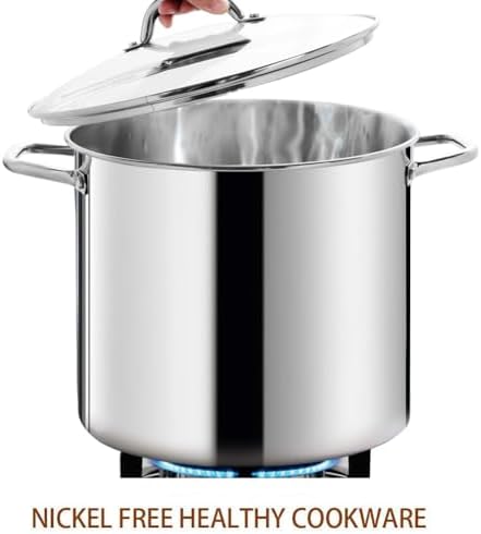 HOMICHEF LARGE STOCK POT 24 Quart With Lid - Nickel Free Stainless Steel Cookware Stockpot 24 Quart - Healthy Cookware Polished Stockpots - Heavy Duty Induction Pot Soup Pot With Lid