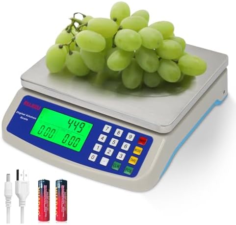 Large Digital Kitchen Scale 22LB Commercial Scale for Food Baking Bread Cooking Meat,Stainless Steel Price Computing Scale with LCD Display,Prep Counting Scale for Parts and Coins,Adapter Included