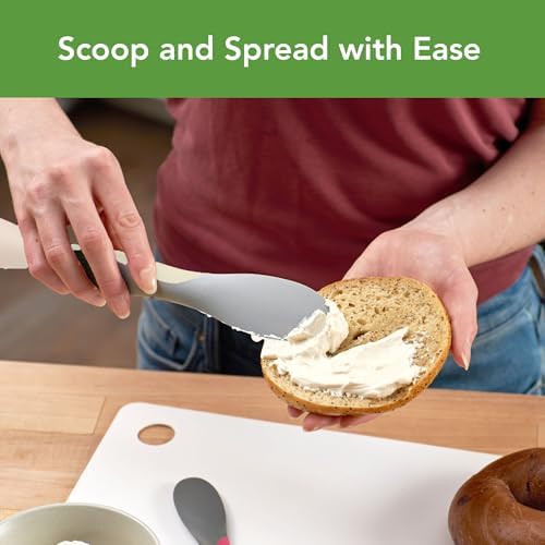 Tovolo Mini Scoop and Spread Tool for Kitchen Meal Prep Small Sandwich Spreader Spatula for Peanut Butter Jelly, Silicone BPA Free Dishwasher Safe Scooper Spreader, Oatmeal and Oyster Gray