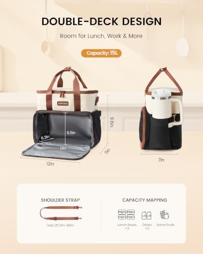 LOVEVOOK Insulated Lunch Bag for Women Men, Large Double Deck Lunch Box